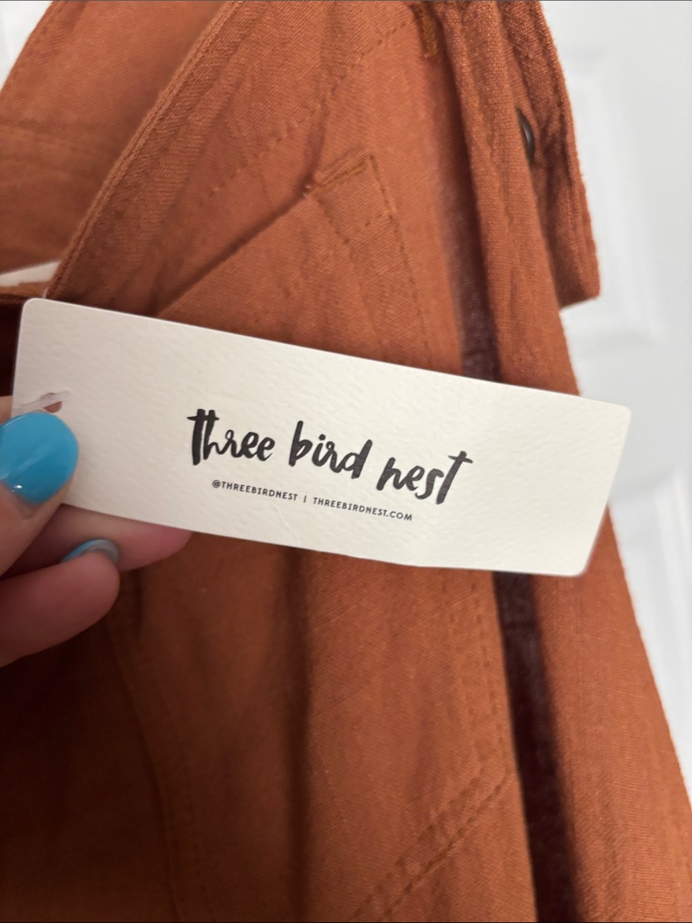 Three Bird Nest Rust Brown Midi Overall Dress - Picture 2 of 6